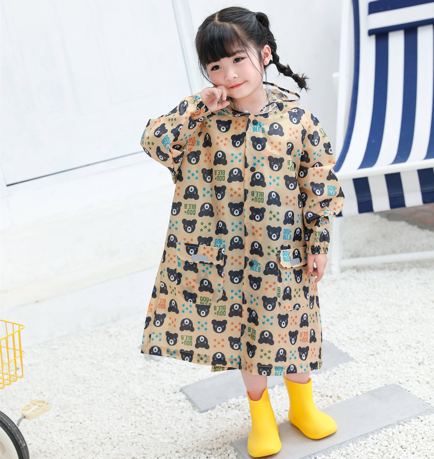 Full print cartoon printing reflective outdoor lovely raincoat for kids children rain poncho