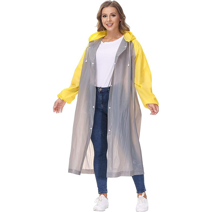 eva fabric long raincoat transparent rain coat waterproof rainwear with hood