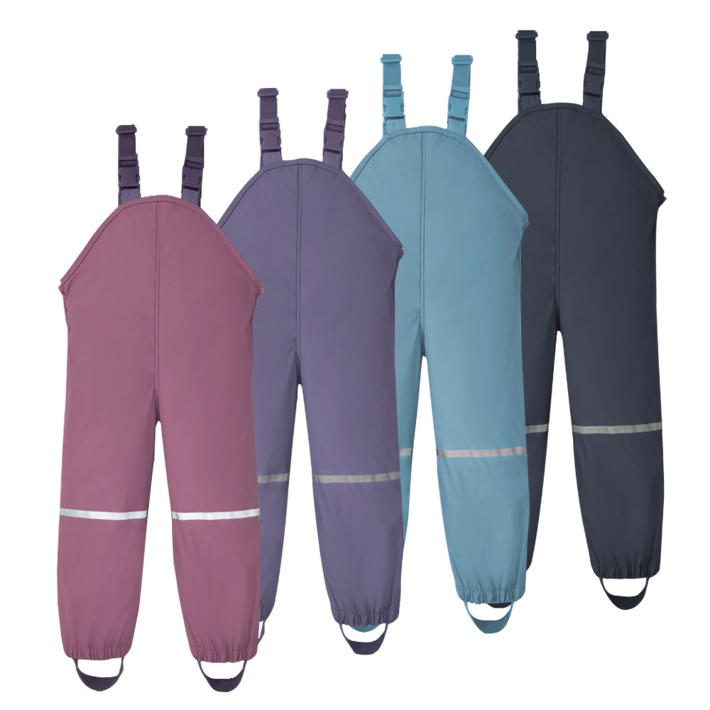 Children PU/polyester waterproof rain bib pants